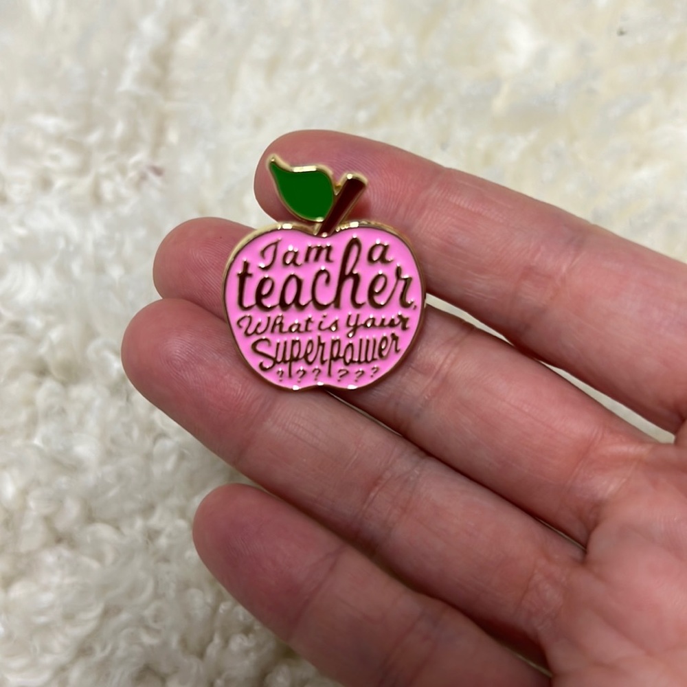 New - Apple Pink Teacher Pin